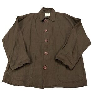 FLAX by Jeanne Engelhart Brown 100% Linen Chore Jacket Womens Small Lithuania